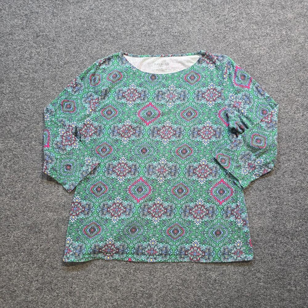 Talbots Top Womens Size Medium Green Round Neck 3/4 Sleeve Stretchy Casual